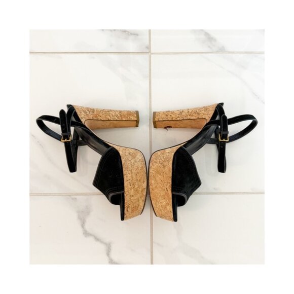 GUCCI DANIELLE BLACK SUEDE PLATFORM HEELS SANDALS 37.5 US 8.5 - Picture 8 of 12